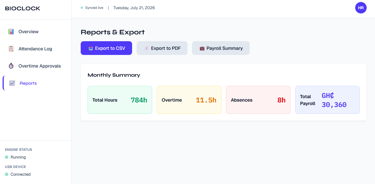 BIOCLOCK: Attendance & Payroll Admin Dashboard
